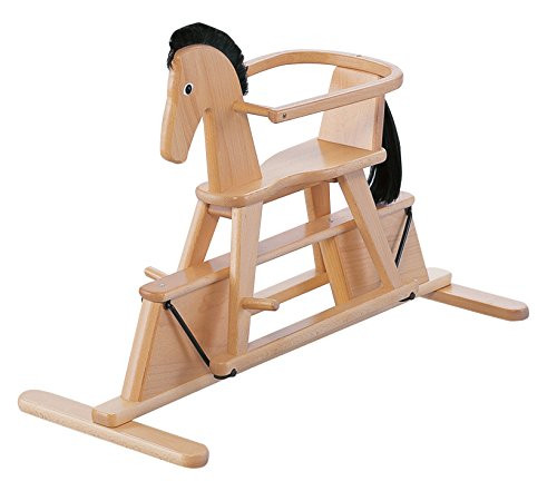 HOMCOM Cavallo a Dondolo per Bambini in Legno, Giocattolo Cavalcabile per Bambini in Peluche, 74x33x62 cm, Marrone