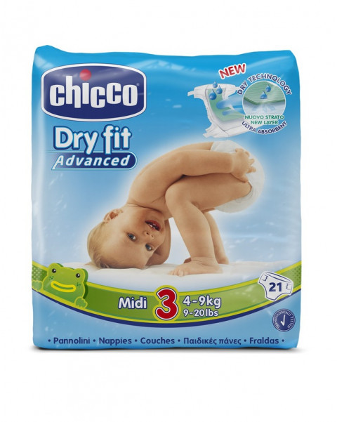 Chicco 126 PANNOLINI CHICCO Dry Fit Advanced  "TAGLIA MIDI 3" 4-9 kg  6 Confezioni 