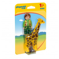 Custode dello zoo con giraffa